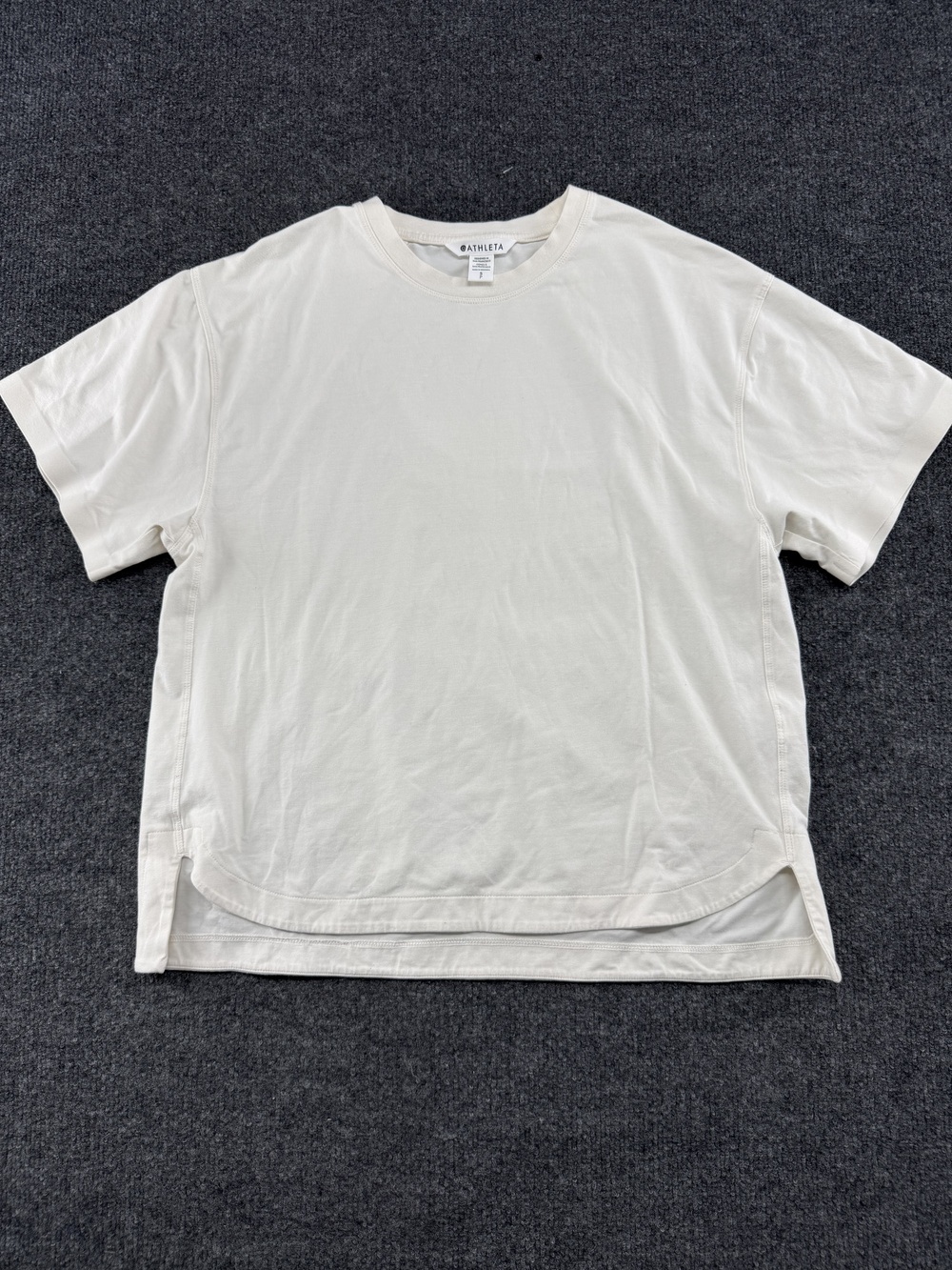 Athleta Shirt Womens Small White Short Sleeve Crew Neck High Low Hem Gym Yoga